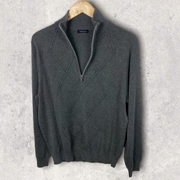 NEW Van Heusen Quarter Zip Knit Sweater Grey Size Large Sample Pullover Diamond - Picture 2 of 7
